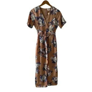 NWT Sienna Sky Peach Floral Tie Midi Dress Size XS